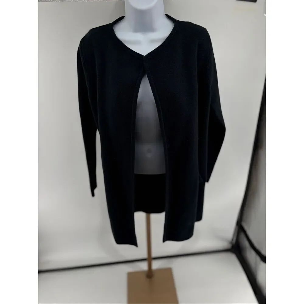 J.Crew Factory Black Open Front Longline Cardigan Pockets Size XS